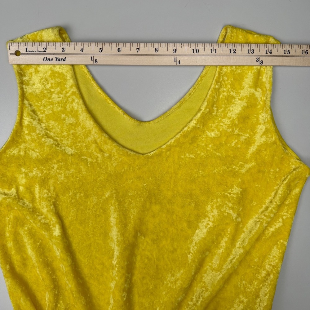 Vintage Yellow Crushed Velvet Romper Sleeveless V-Neck Retro Dopamine Kidcore S - Picture 8 of 9